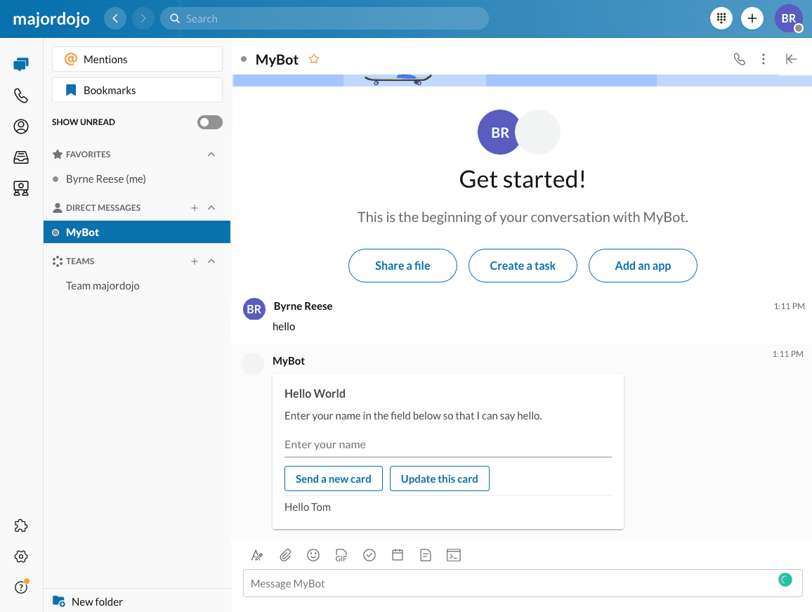 Building a RingCentral bot from scratch: posting adaptive cards with bots
